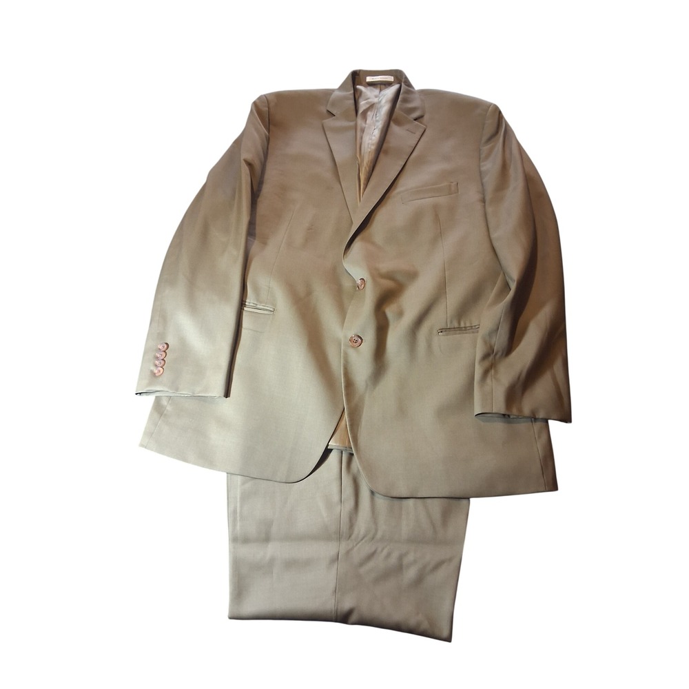 Lauren Ralph Lauren Mens 48L Tan Khaki 100% Wool 2 Button Pleated Cuffed Suit